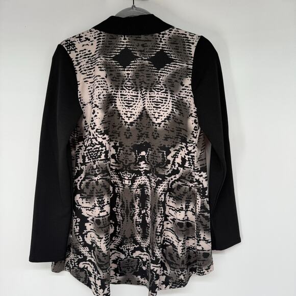 Art of Cloth Cardigan Women XS Black Tan Abstract Waterfall Lapel Open Front USA - Picture 2 of 7